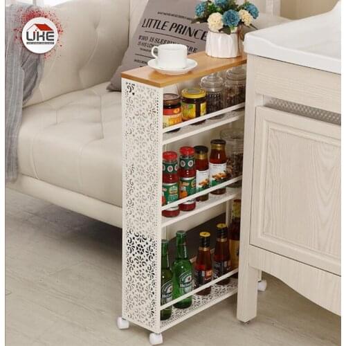 UKE Kitchen Storage Rack Floor Type Fridge Side Shelf 3 Layer Movable Bathroom Organizer Shelf Spice Holder With Wheel