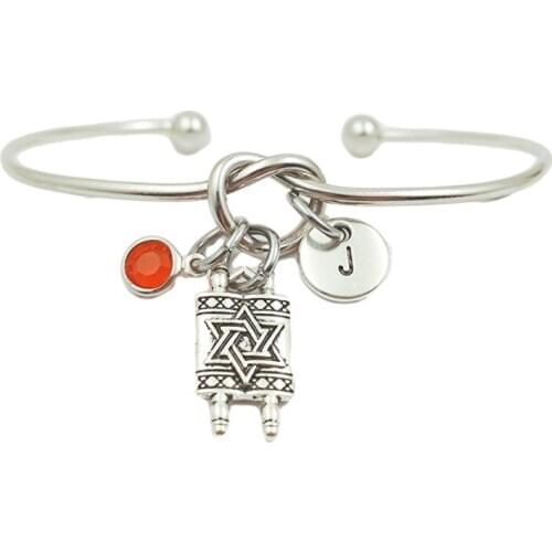 Star of David Vintage Creative Initial Letter Monogram Birthstone Adjustable Bracelet Fashion Jewelry Women Gift Pendant