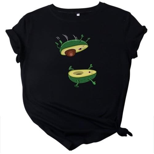 MK 100% Cotton Cartoon Avocado Printing Casual T-Shirt with Short Sleeves S-XXL O-Neck Tops Tees Female Tshirts