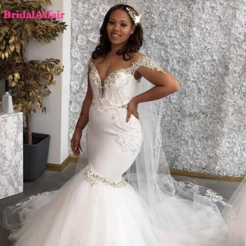 Gorgeous Mermaid Wedding Dresses Off Shoulder Hollow Back Sweep Train Appliques Beads Bridal Gowns vestidos de novia