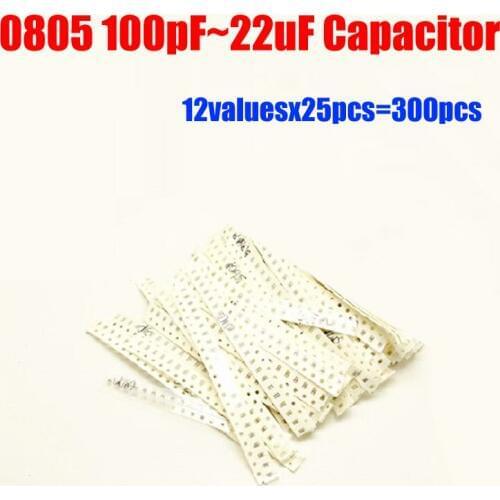 0805 SMD Capacitor Sample Kit 12valuesX25pcs=300pcs 100PF~22UF Capacitor Assortment Pack