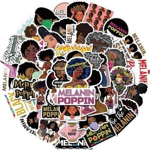 50PCS Fashion Inspirational Melanin Poppin Black Girl Stickers Skateboard Fridge Phone Guitar Motorcycle Cool Sticker Kid Toy