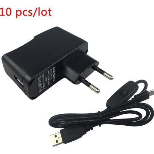 10 pcs/lot 5V 2A Raspberry Pi Zero Power Adapter EU/US/AU/UK Supply Charger with Switch ON/OFF Button Cable for Pi Zero W/V1.3