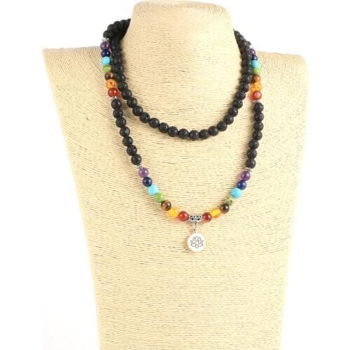 108pcs 8mm Mala Beads Necklace For Men Women Reiki Healing 7 Chakra Yoga Sweater Necklace Male Buddhist Rosary Tibetan Jewelry