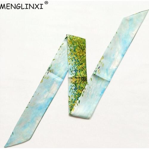 2020 New Design Van Gogh Oil Painting Scarf Women Neckerchief Skinny Silk Scarves For Ladies Bag Head Scarf Tie