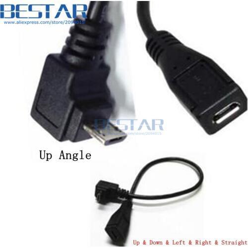 25CM 90 degree Right & Left & Up & Down angle & Straight USB 2.0 Micro 5P 5pin male to Micro USB 5 Pin female plug Cable adapter