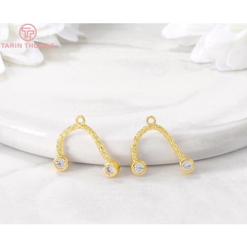 6PCS 11x12MM Hole 1MM 24K Gold Color Plated Brass with Zircon Geometry Charms Pendants High Quality Diy Jewelry Accessories