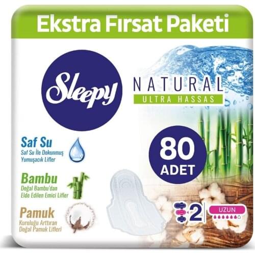 80 pcs. Women Menstrual Feminine Sanitary Pad Sanitary Napkin Tampons Long with wings Hygienic Disposable Natural Cotton &Bamboo