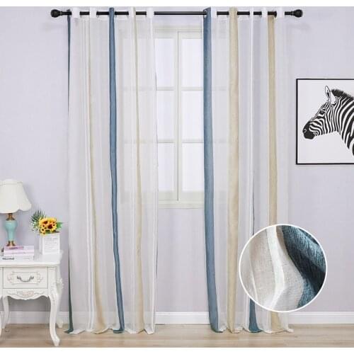 White Blue Striped Chenille Tulle Curtains for Living Room Bedroom Sheers Curtain Drapes for Windows