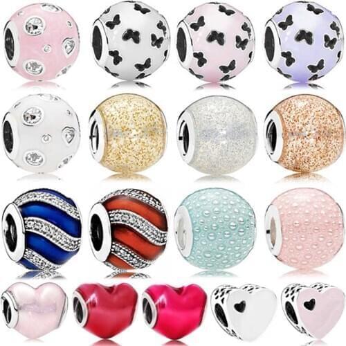 DIY Charm Glitter Ball Butterflies Raised Dots Pearlescent Dreams 925 Sterling Silver Bead Fit Fashion Bracelet Jewelry