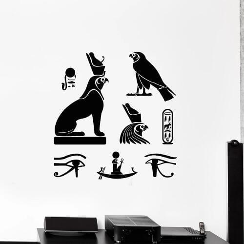 Ancient Egypt Hieroglyphics Symbol Wall Stickers For Office Egyptian Birds Vinyl Wall Decal Decor LIving Room Self-adhesive W474