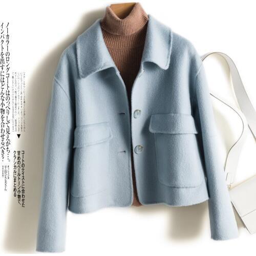 Two-Sided 100% Wool Woolen Coat Women Little Chap Short Woolen Jacket Loose Coat Basis Clothes Overcoat Woman