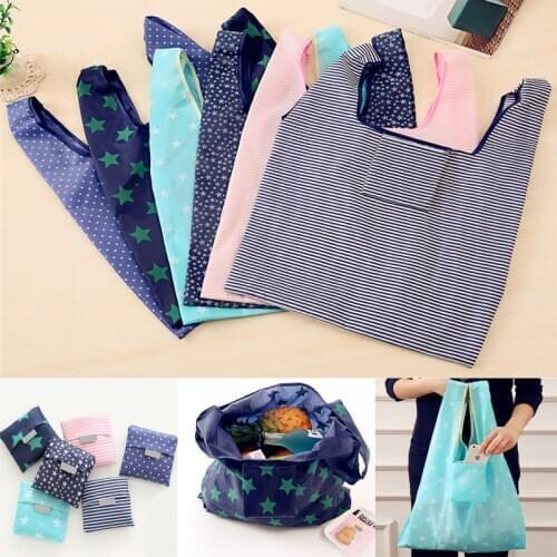 Eco-Friendly Reusable Printing Foldable Green Shopping Bag Tote Folding Handbags Convenient Large-capacity Oxford Storage Bags