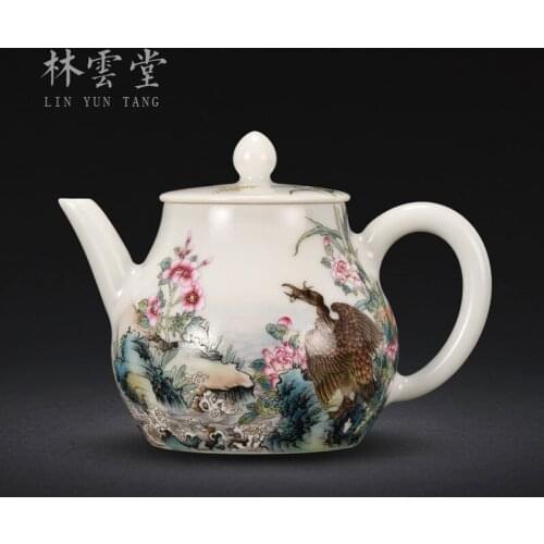 Taste powder enamel teapot single pot of jingdezhen ceramic decoration little teapot furnishing articles by hand