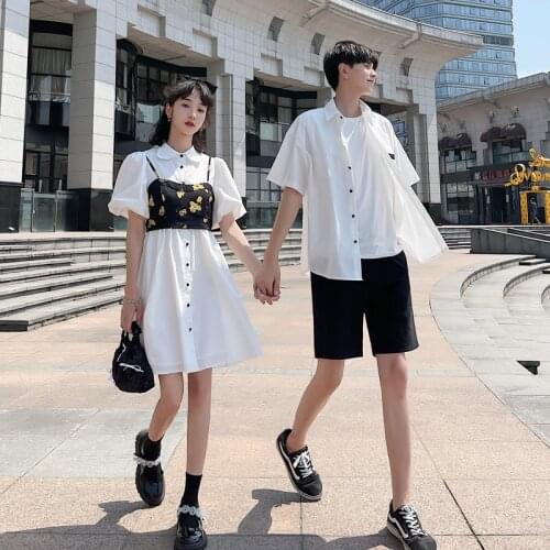 【 F85】Summer 2021 couples dress floral halter shirt two-piece set couples clothes couples clothing