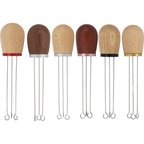 Solid Wood Handle Needle Coffee Tamper 58/54/51MM Coffee Tamper Distributor Leveler Tool Needle Type Coffee Powder Distributor