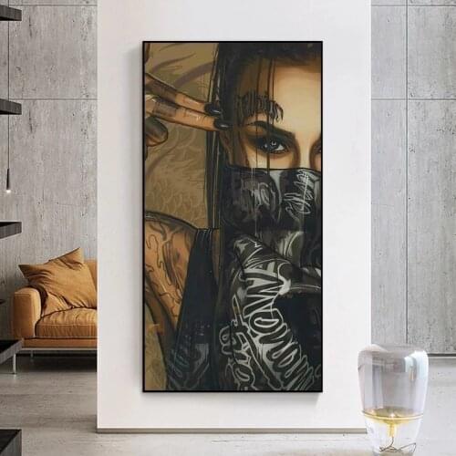 Wearing Mask Woman Canvas Painting Posters and Prints Tattoo Girl Wall Art Picture for Living Room Home bedroom Decor Cuadros