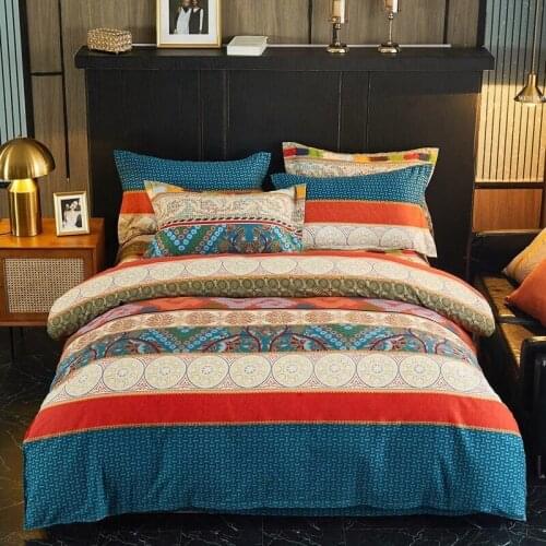 Bohemian ethnic decorative luxury bedding set 100% cotton print 160x200cm duvet cover bed sheet and pillowcase king size