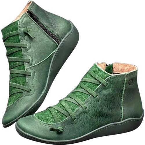 Leather Ankle Boots Autumn Vintage Lace Up Women Shoes Comfortable Flat Heel Boots Zipper Short Boot