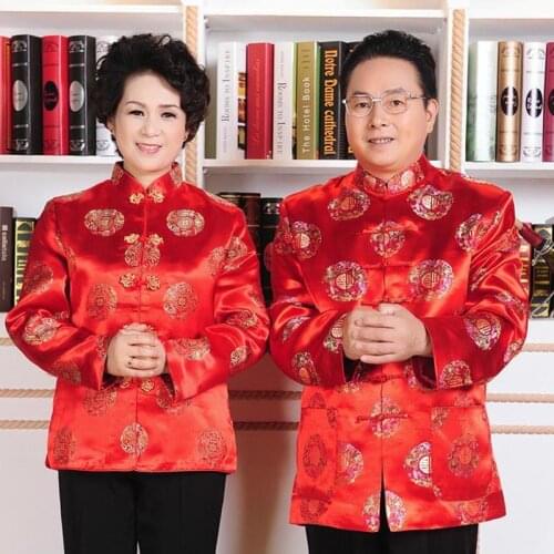 Red Chinese Style Tang Clothes Couples New Year Vintage Costume Cheongsam Blouse Women Male Hanfu Jacket
