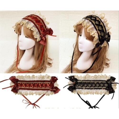 Gorgeous The Kingdom of Heaven Printed Lolita Lace Headband with Lace up B303