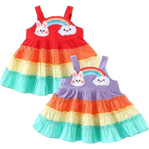 Rainbow Color Baby Girl Summer Dresses Cotton Quality Big Lap Casual Toddler Outfit Kids Clothes