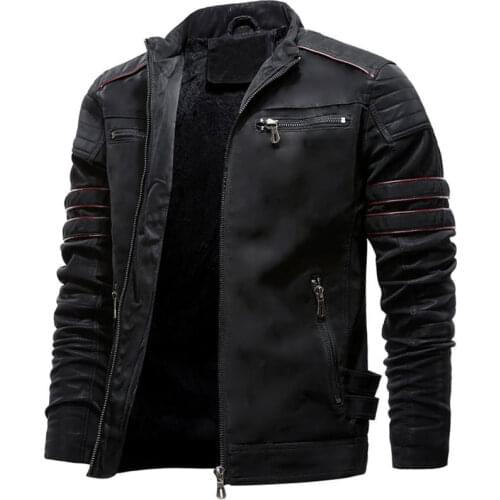 Motorcycle Winter Leather Jacket Men Stand Collar Washed Retro Velour Leather Mens Coats Jackets