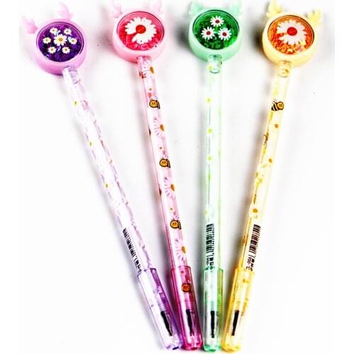Cartoon 4 color Flower Gel Pen Stationery Gift 0.5mm Optional Blue Black Ink For School Office Writing