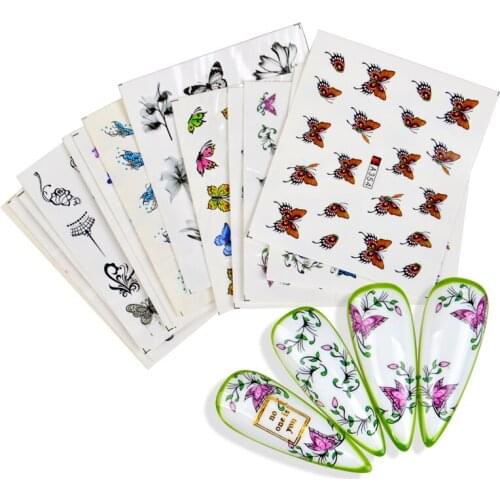 1 Sheet Butterfly Nail Decals Water Transfer Stickers Insect Flower Sliders Decoration Manicure Wraps Tattoo
