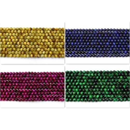 Natural Chromatic Gold Blue Magenta Green Tiger Eye Round Loose Beads Strand 6/8/10/12M For Jewelry DIY Making Necklace Bracelet