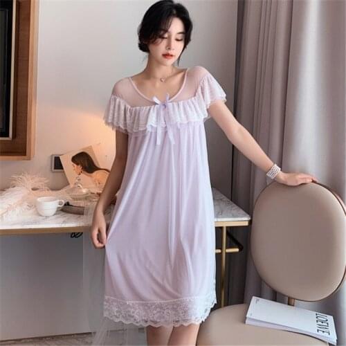 Sleepwear new sexy Nightwear womens summer net yarn cute sweet lace princess nightdress can be worn outside ночная рубашка