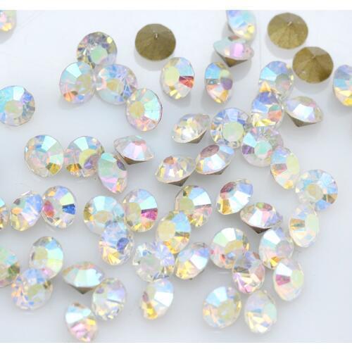 New SS2-SS47 Round Pointed AB Iridescent Crystal Clear Aurora Borealis Gold Foiled Rhinestones Gems For Jewelry Nail Making DIY