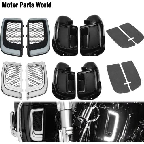 Motorcycle LED Fairing Lower Grills Light Solid Plates Cover Lower Vented Fairings Glove Box For Harley Touring Street Glide