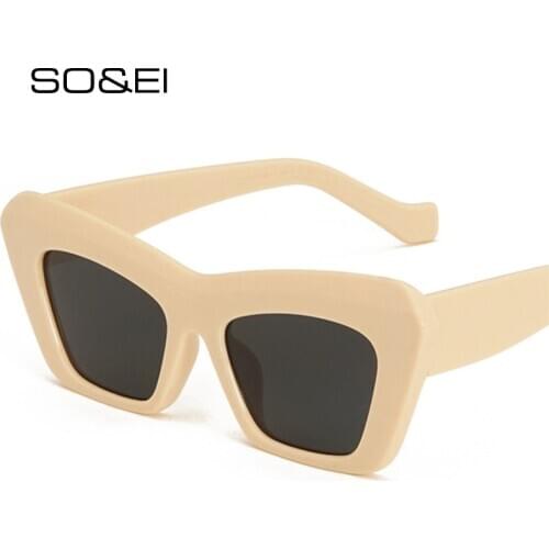 SO&EI Vintage Cat Eye Sunglasses Trending Women Jelly Color Eyewear Fashion Men Shades UV400 Brand Designer Beige Sun Glasses