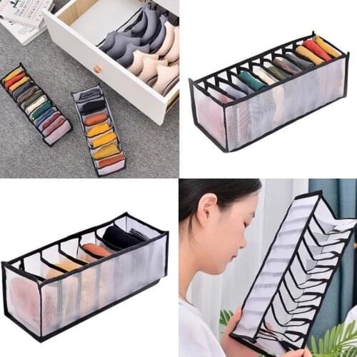 Dormitory Closet Organizer for Socks Home Separated Underwear Storage Box 7 Grids Bra Organizer Foldable Drawer Organizer