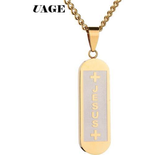 UAGE 316L Stainless Steel Jesus Christ Cross Pendant Necklace e Link Chain Gold Men Boys Gift