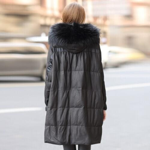 Real Sheepskin Coat Female Raccoon Fur Collar Down Jackets Winter Women Genuine Leather Jacket Chaqueta Mujer MY