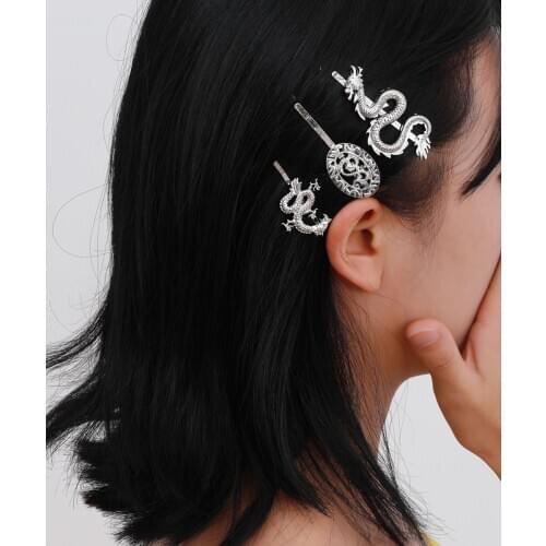 Punk Ninja Flame Chinese Dragon Icon Hair Clips Funny Hip Hop Harajuku Totem Geometric Hair Accessories For Women