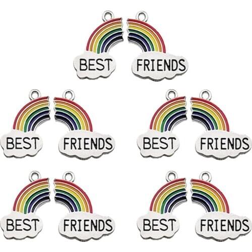 Peixin 10pcs best friend charm rainbow pendant colorful accessory DIY necklace jewelry making supplies Fashion cute cloud design