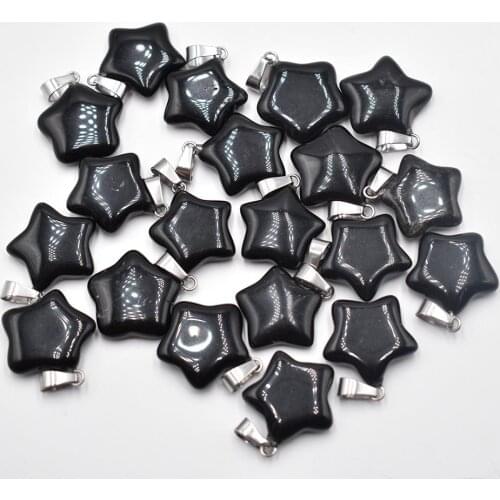 2021 Hot selling natural black obsidian five-pointed star charms pendants for DIY jewelry making 50pcs/lot Wholesale free