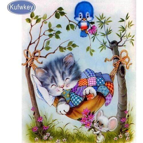 Full diamond mosaic embroidery Cross Stitch cartoon cat sleep Diy 5D diamond Painting house 3d picture Home Decoration handmade