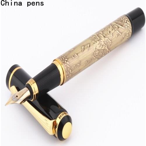 Luxury quality Baoer 507 Brass colors Eight horses Business office Medium Nib Fountain Pen New