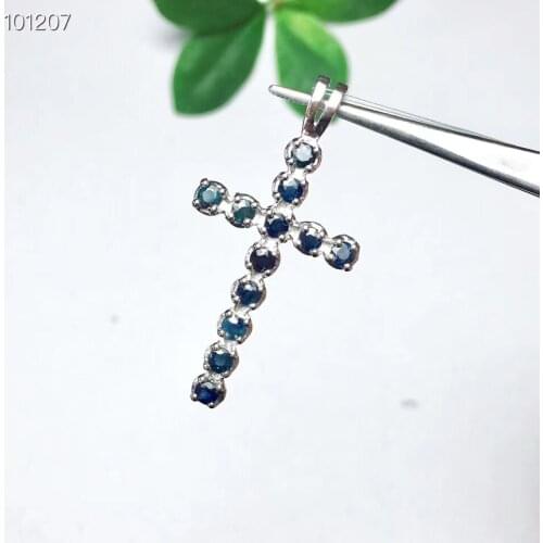 Sapphire Cross pendant Free shipping Natural sapphire 925 sterling silver Cross pendant