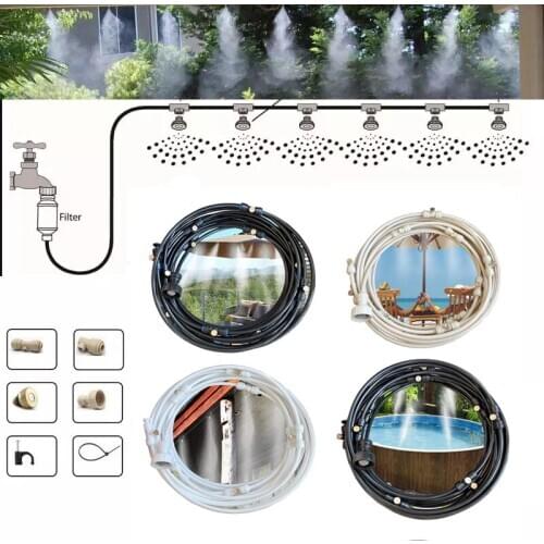Misting Cooling System Misters For Patio 6M-18M Outdoor Mist Spray Kit +Brass Nozzles 1/4'' Tube Connector3/4'' Garden Watering