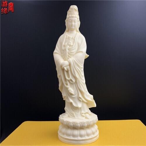 Fruta de marfil Mar de China del Sur Guanyin Buda Bodhisattva estatua Lotus bloque de mano Rosario hogar manualidades par