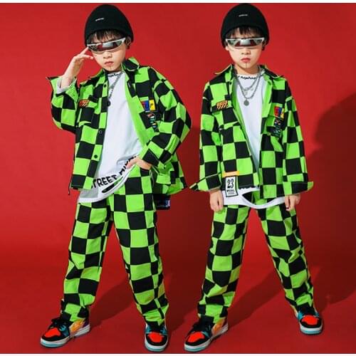 Hip Hop Dance Costumes Kids Boys Green Shirts Tops Pants Girls Street Dance Outfit Hiphop Performance Stage Clothing BL5307