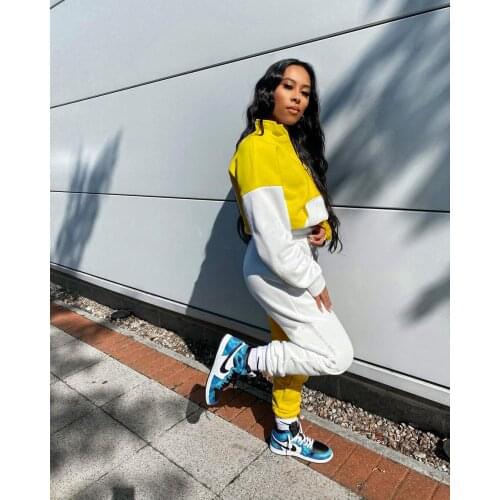 Thick Tracksuit for Women 2020 Winter Long Sleeve Sweatershirt Sport Suit 2 Pcs Color Block Set Outfits Fashion Active Wear Sets