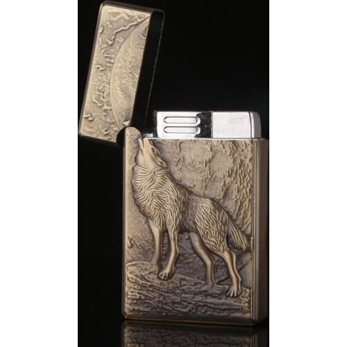 Wolf Howl Personality Double Straight Metal Retro Cool Loud Lighter Smoking Accessories for Weed Regalos Para Hombre Originales