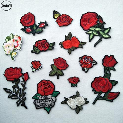 1 PCS Rose Flower Embroidered Iron on Patches for Clothing DIY Stripes Clothes Patchwork Sticker Custom Flowers Applique @Z