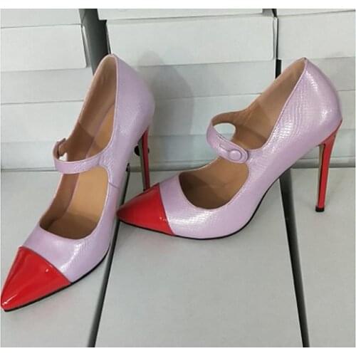 ASHIOFU Handmade Women High Heel Pumps Real Photos Patchwork Leather Party Prom Dress Shoes Mary Janes Evening Fashion Shoes